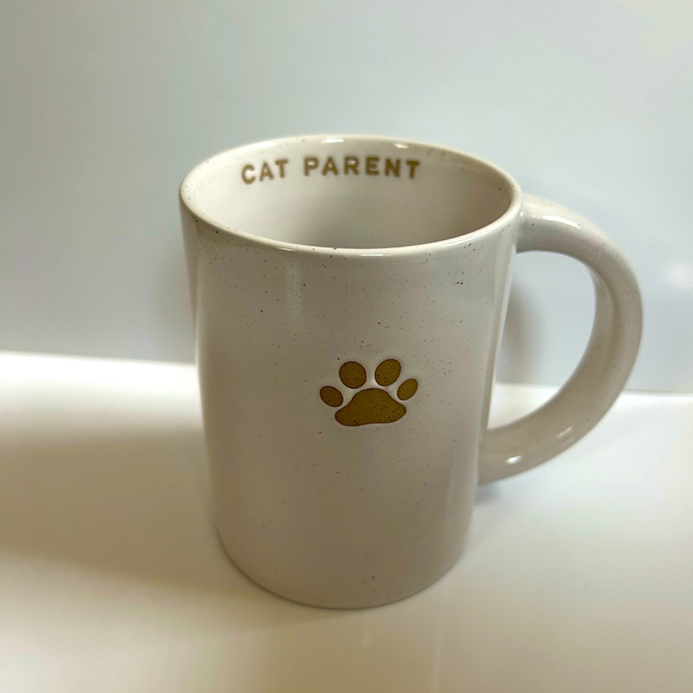 NEW!! Embossed “Cat Parent” Stoneware Mug With Paw Motif-(NWT)